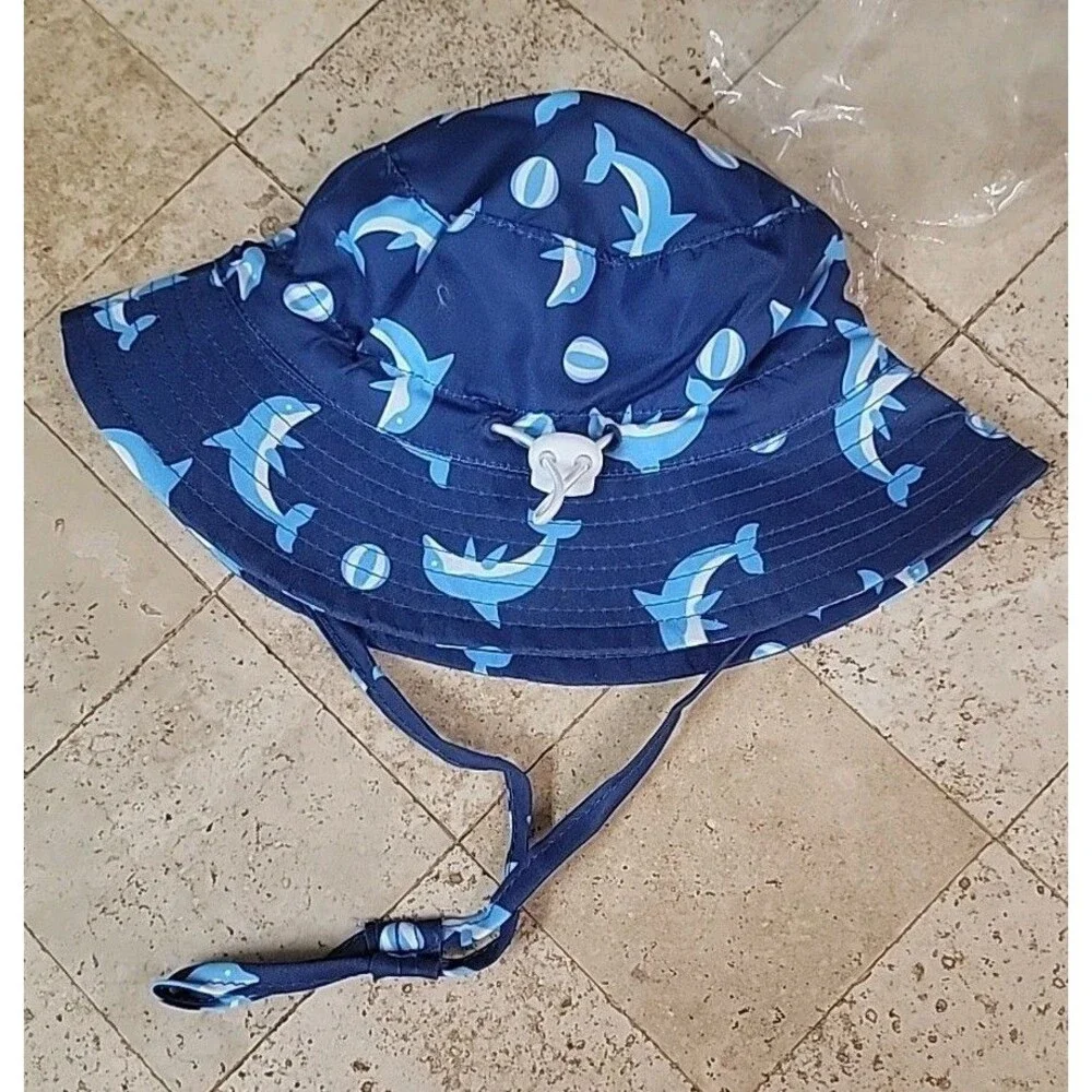 3-6M Baby Sun Hat UPF 50+ Protective Beach Wide Brim Baby Bucket Hat Dolphins